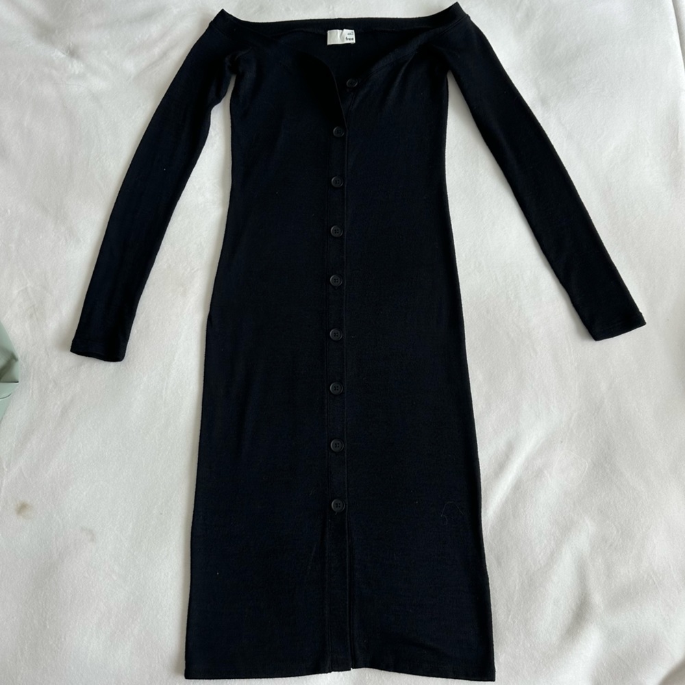 Aritzia Wilfred Off the Shoulder Knit Sweater Dress - black